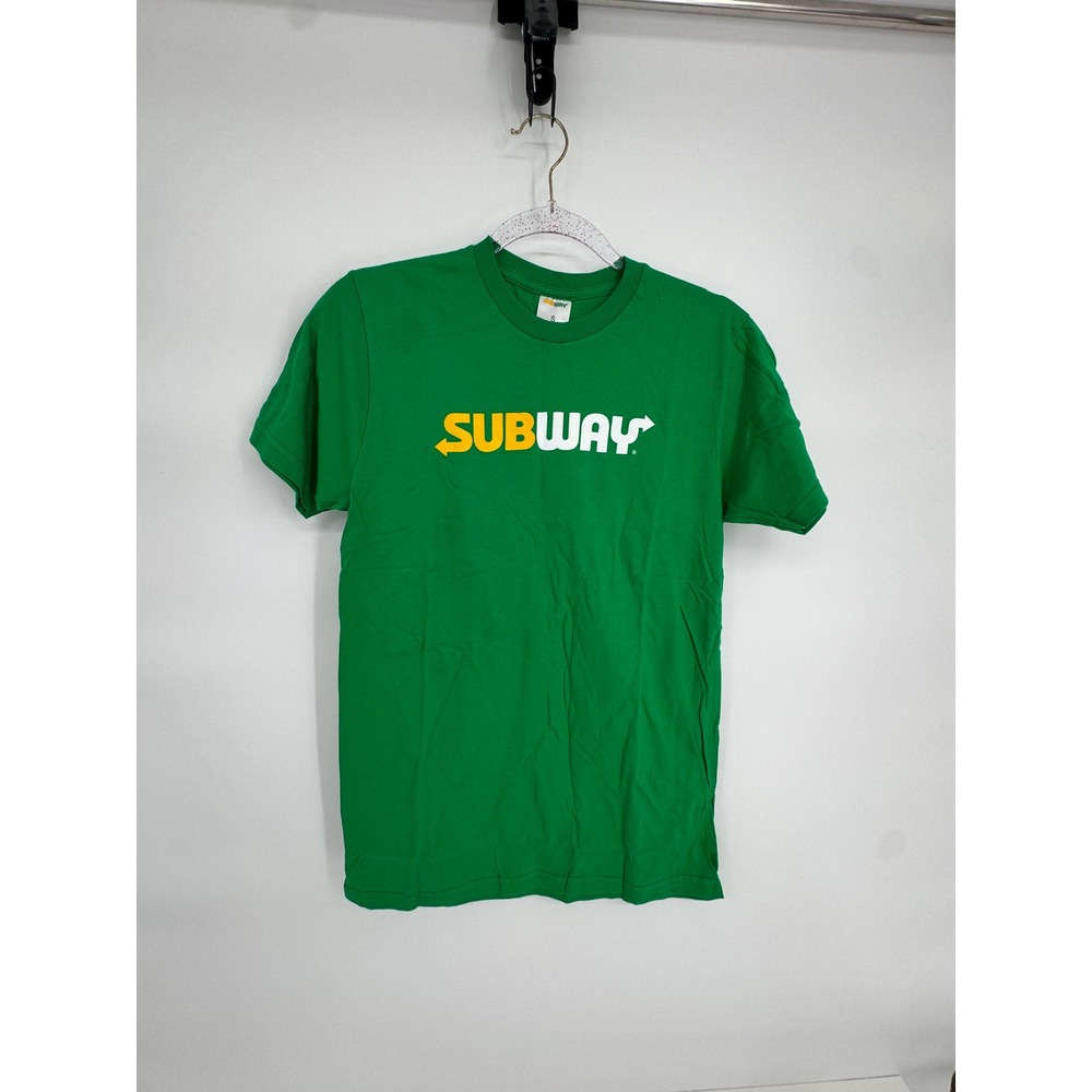 Subway‎ Mens Short Sleeve Graphic T-Shirt Green Cotton Logo Tee Small #240011